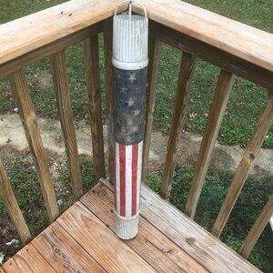 Antique Galvanized Water Well Draw Bucket Cylinder Decorated Patriotic